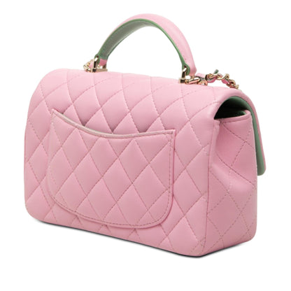 Chanel Mini Rectangular Bicolor Quilted Lambskin Top Handle Flap