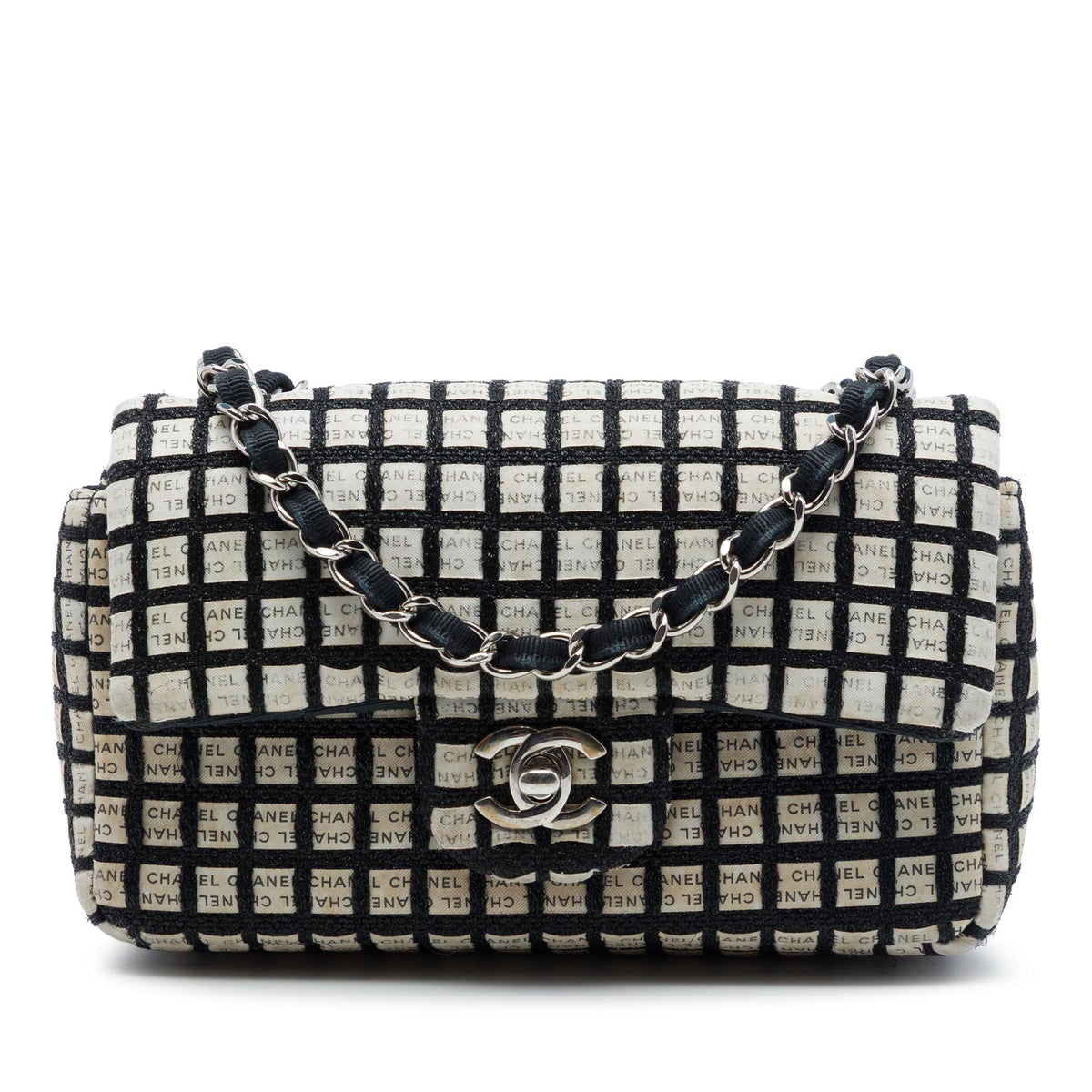 Chanel Mini Rectangular Tweed  and Ribbon Logo Single Flap