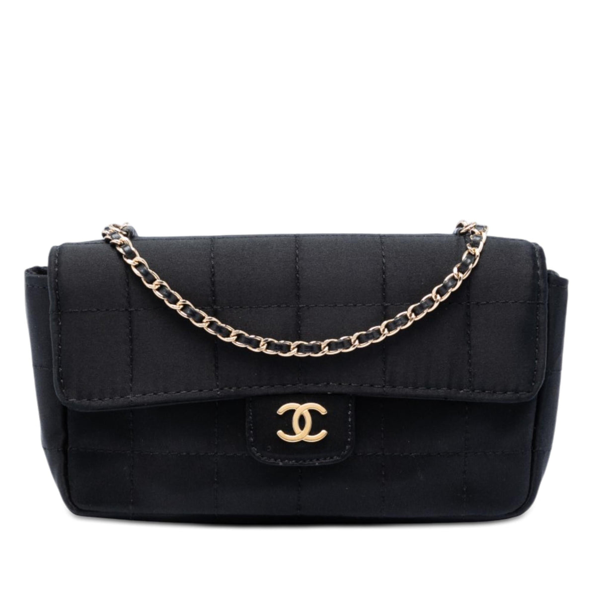Chanel Mini Square Chocolate Bar Satin Single Flap