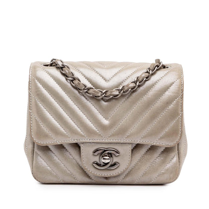 Chanel Mini Square Classic Chevron Iridescent Lambskin Single Flap