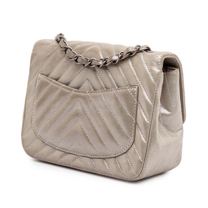 Chanel Mini Square Classic Chevron Iridescent Lambskin Single Flap