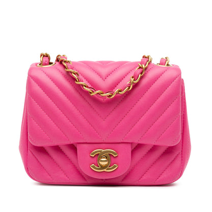Chanel Mini Square Classic Chevron Lambskin Single Flap