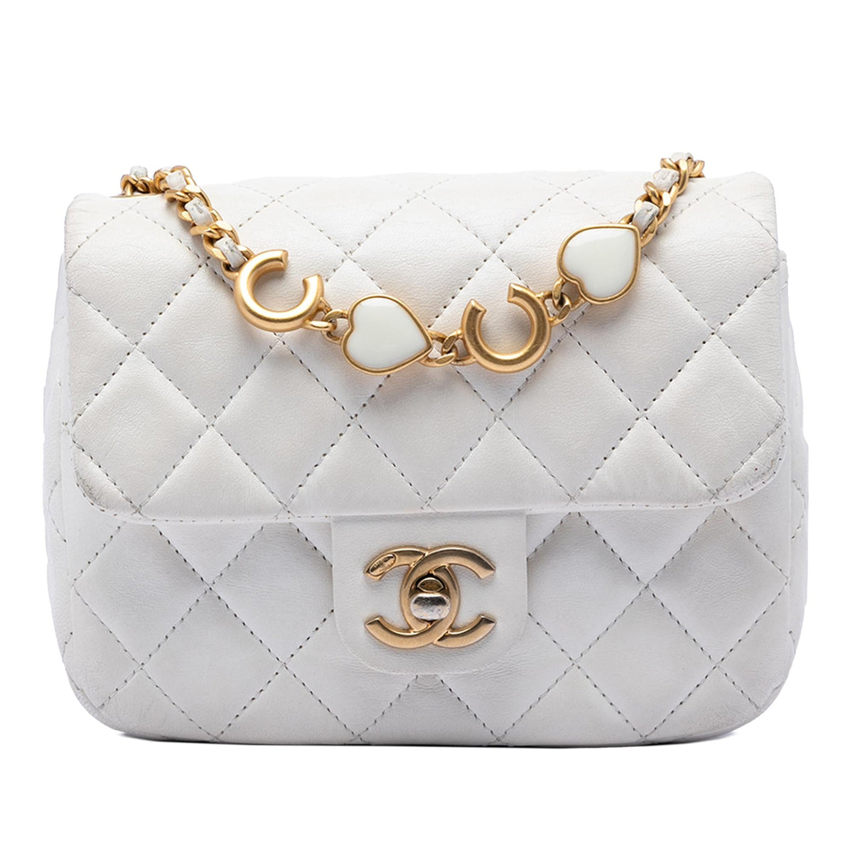 Chanel Mini Square Classic Lambskin Enamel Coco Hearts Single Flap