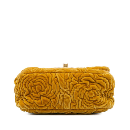 Chanel Mini Square Velvet Camellia Embossed Flap