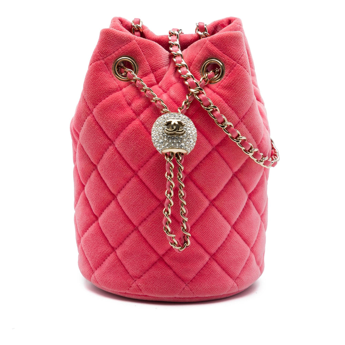 Chanel Mini Velvet Crystal Pearl Crush Bucket Bag