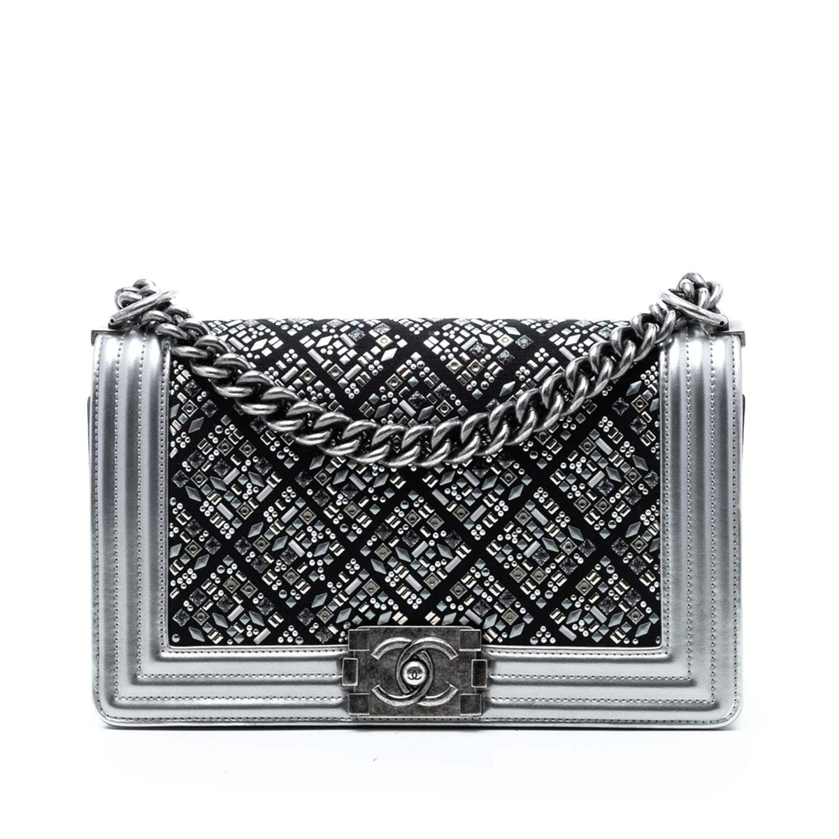 Chanel Old Medium Calfskin Crystal Embellished Boy Flap