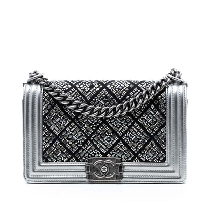 Chanel Old Medium Calfskin Crystal Embellished Boy Flap