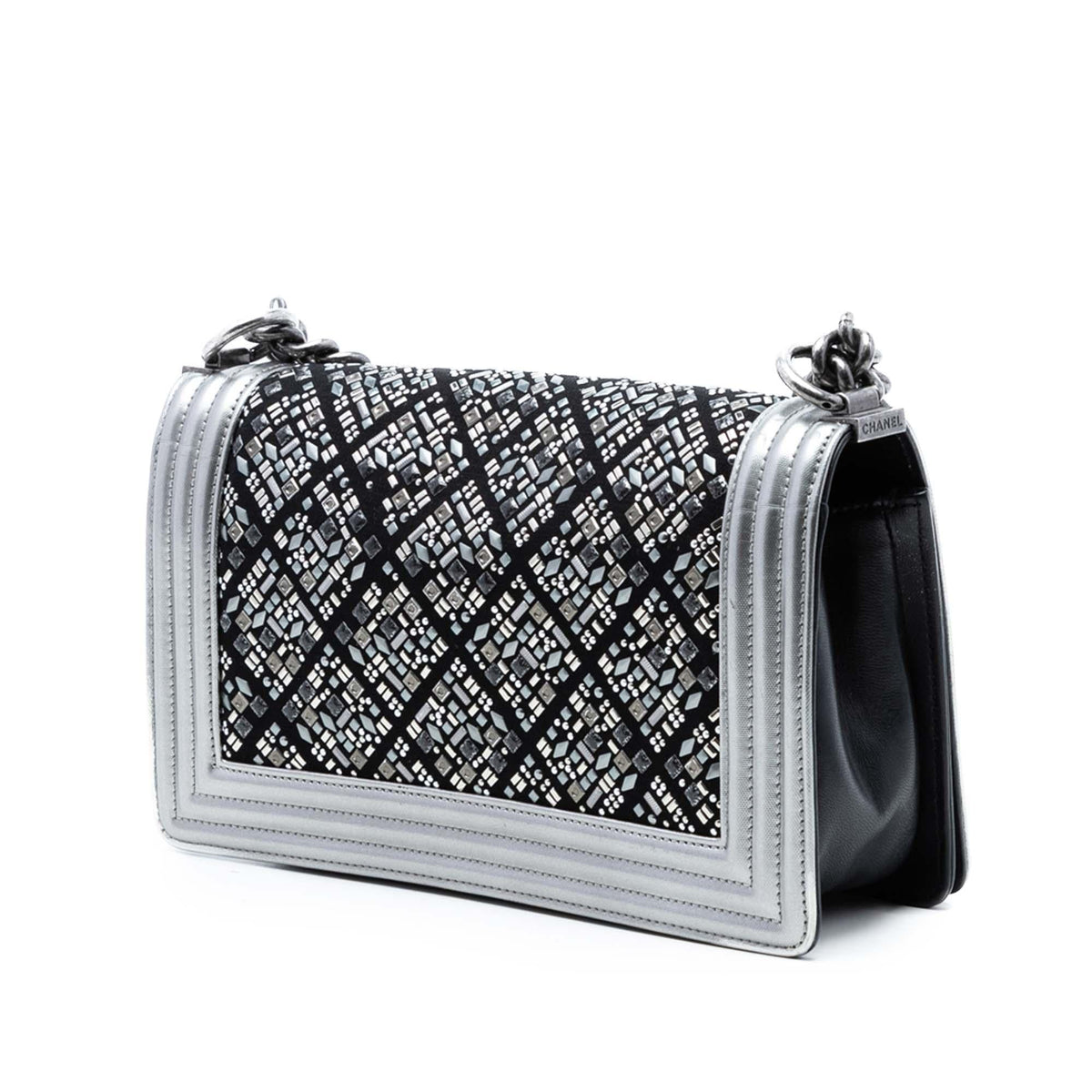 Chanel Old Medium Calfskin Crystal Embellished Boy Flap