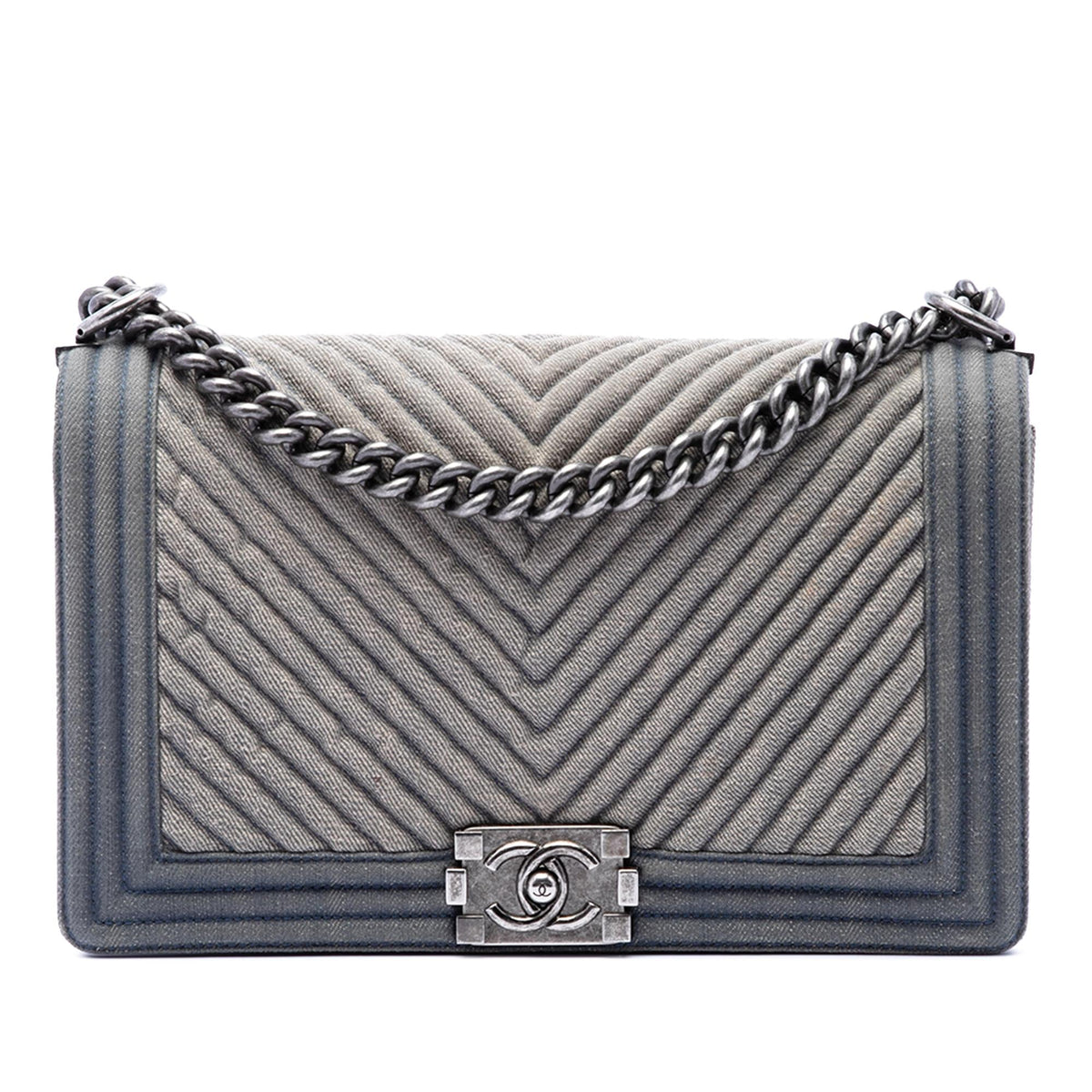 Chanel Old Medium Chevron Denim Boy Flap