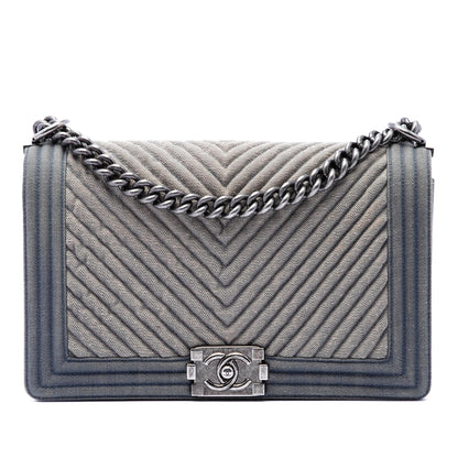 Chanel Old Medium Chevron Denim Boy Flap