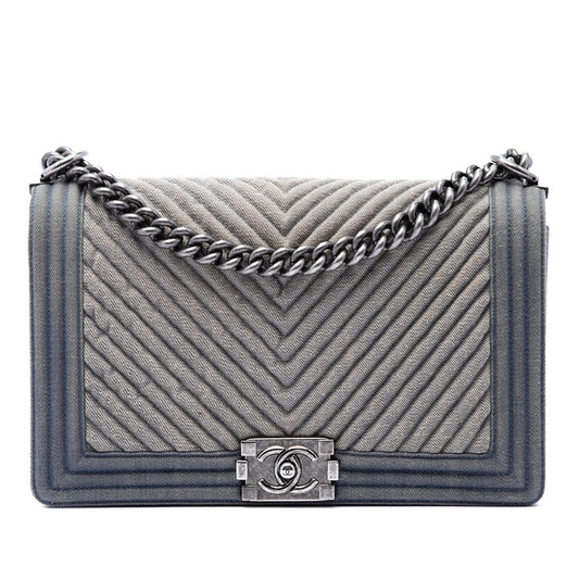 Chanel Old Medium Chevron Denim Boy Flap
