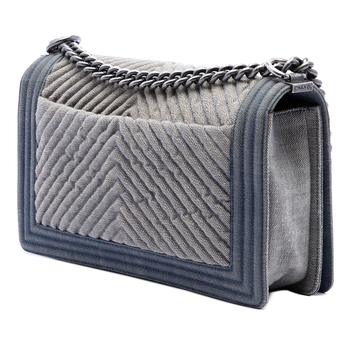 Chanel Old Medium Chevron Denim Boy Flap