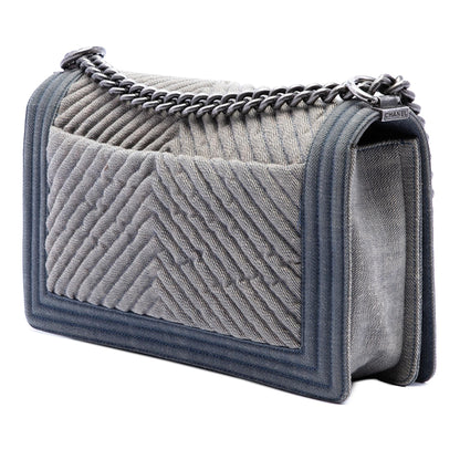 Chanel Old Medium Chevron Denim Boy Flap