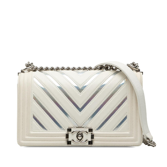 Chanel Old Medium Chevron Lambskin and Iridescent PVC Boy Flap