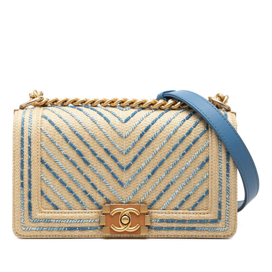 Chanel Old Medium Chevron Raffia Boy Flap