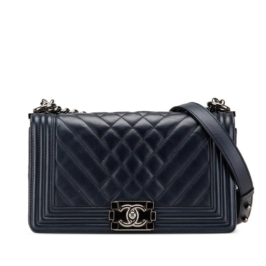 Chanel Old Medium Chevron and Diamond Quilted Lambskin Boy Flap