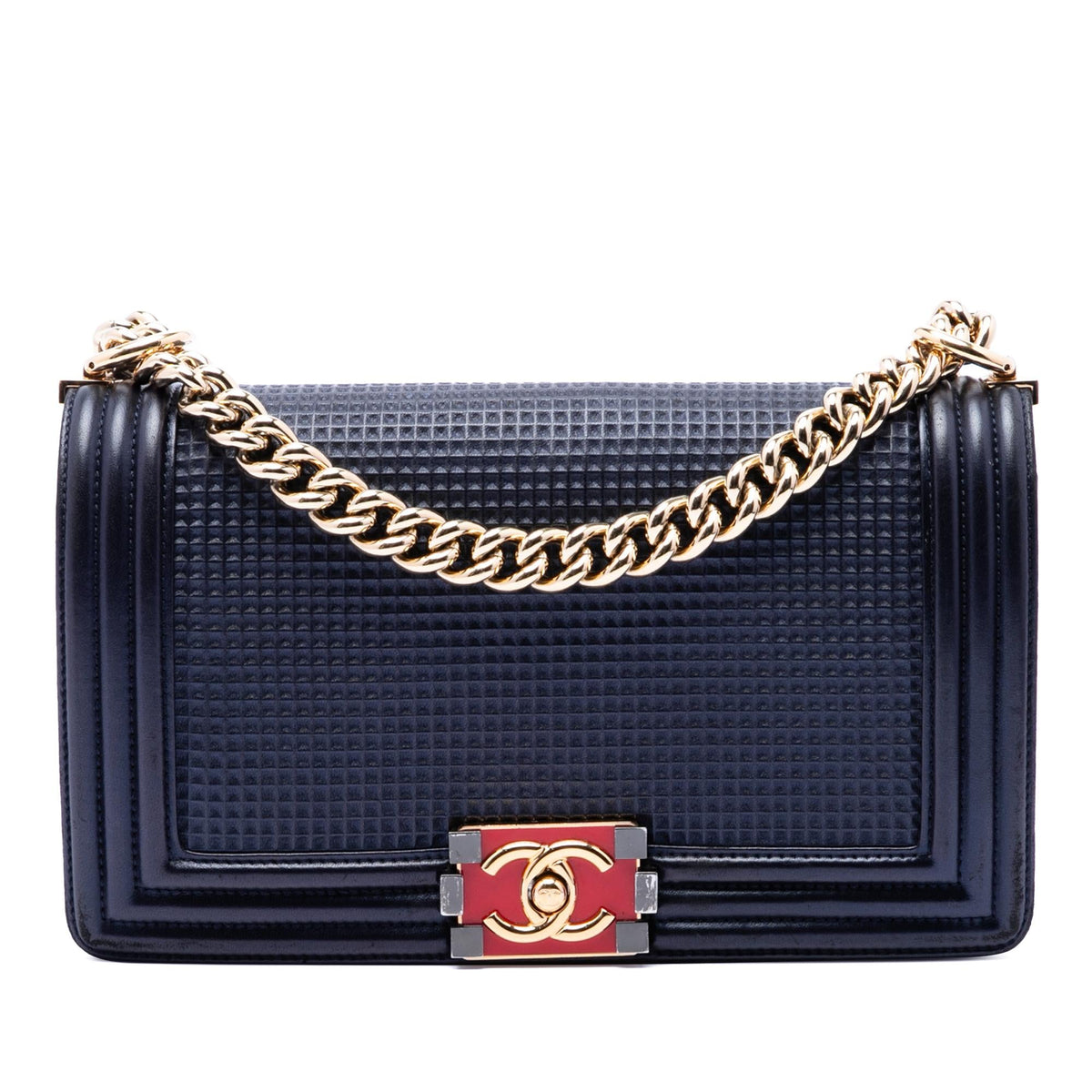 Chanel Old Medium Lambskin Embossed Cube Boy Flap
