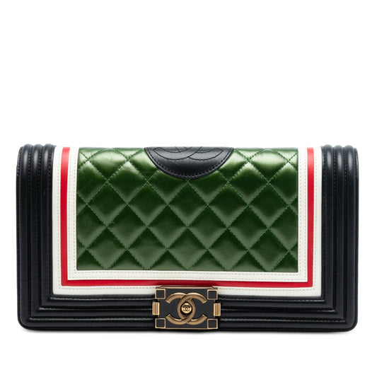 Chanel Old Medium Multicolor Quilted Lambskin Crest Boy Flap