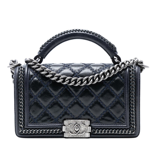 Chanel Old Medium Quilted Calfskin Whipstitch Chain Around Boy Top Handle Flap