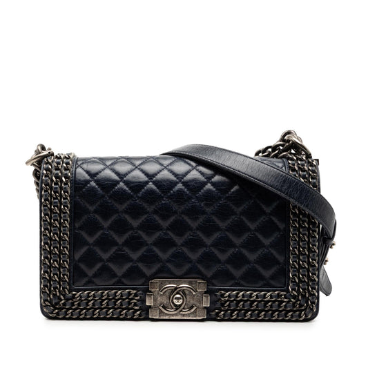 Chanel Old Medium Quilted Glazed Calfskin Chain Around Boy Flap