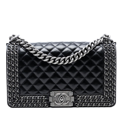 Chanel Old Medium Quilted Glazed Calfskin Chain Around Boy Flap