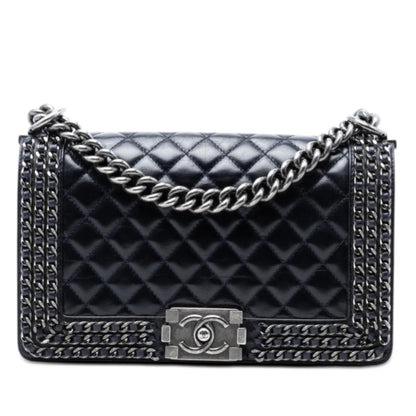 Chanel Old Medium Quilted Glazed Calfskin Chain Around Boy Flap