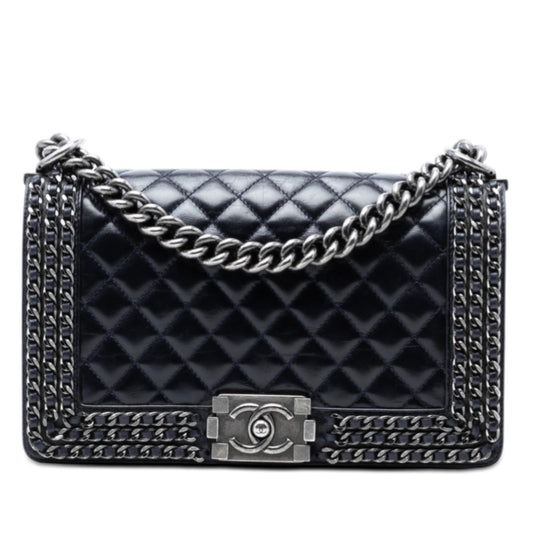Chanel Old Medium Quilted Glazed Calfskin Chain Around Boy Flap