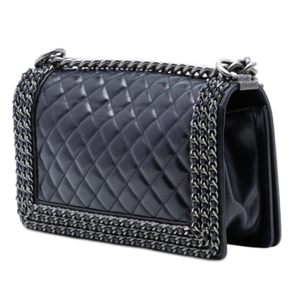 Chanel Old Medium Quilted Glazed Calfskin Chain Around Boy Flap