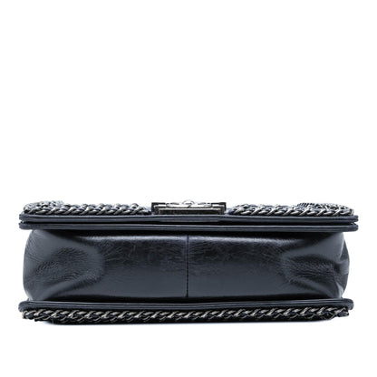 Chanel Old Medium Quilted Glazed Calfskin Chain Around Boy Flap