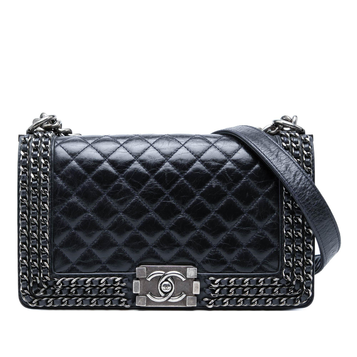 Chanel Old Medium Quilted Glazed Calfskin Chain Around Boy Flap