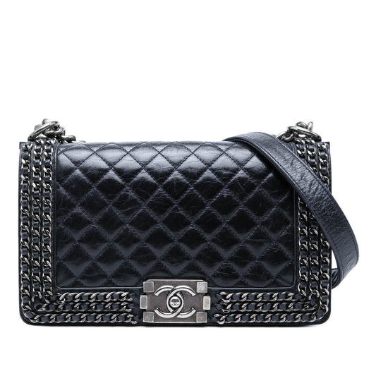 Chanel Old Medium Quilted Glazed Calfskin Chain Around Boy Flap