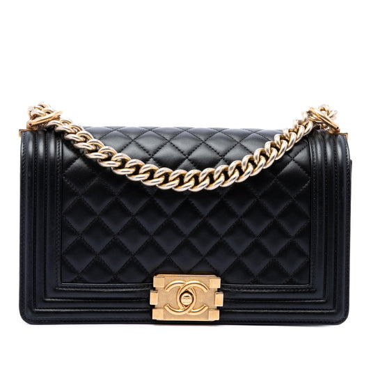 Chanel Old Medium Quilted Lambskin Gripoix Boy Flap