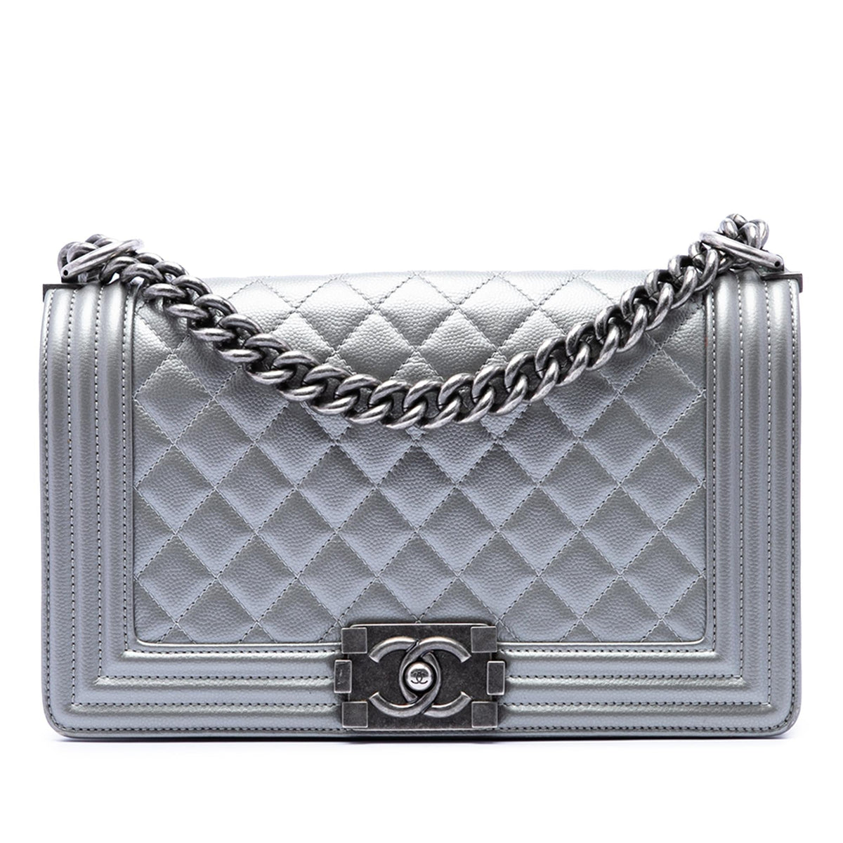 Chanel Old Medium Quilted Metallic Caviar Boy Flap