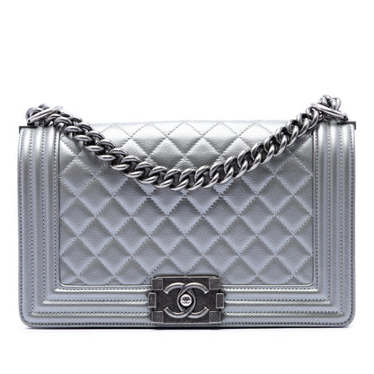Chanel Old Medium Quilted Metallic Caviar Boy Flap