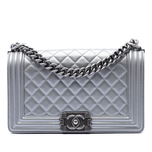 Chanel Old Medium Quilted Metallic Caviar Boy Flap