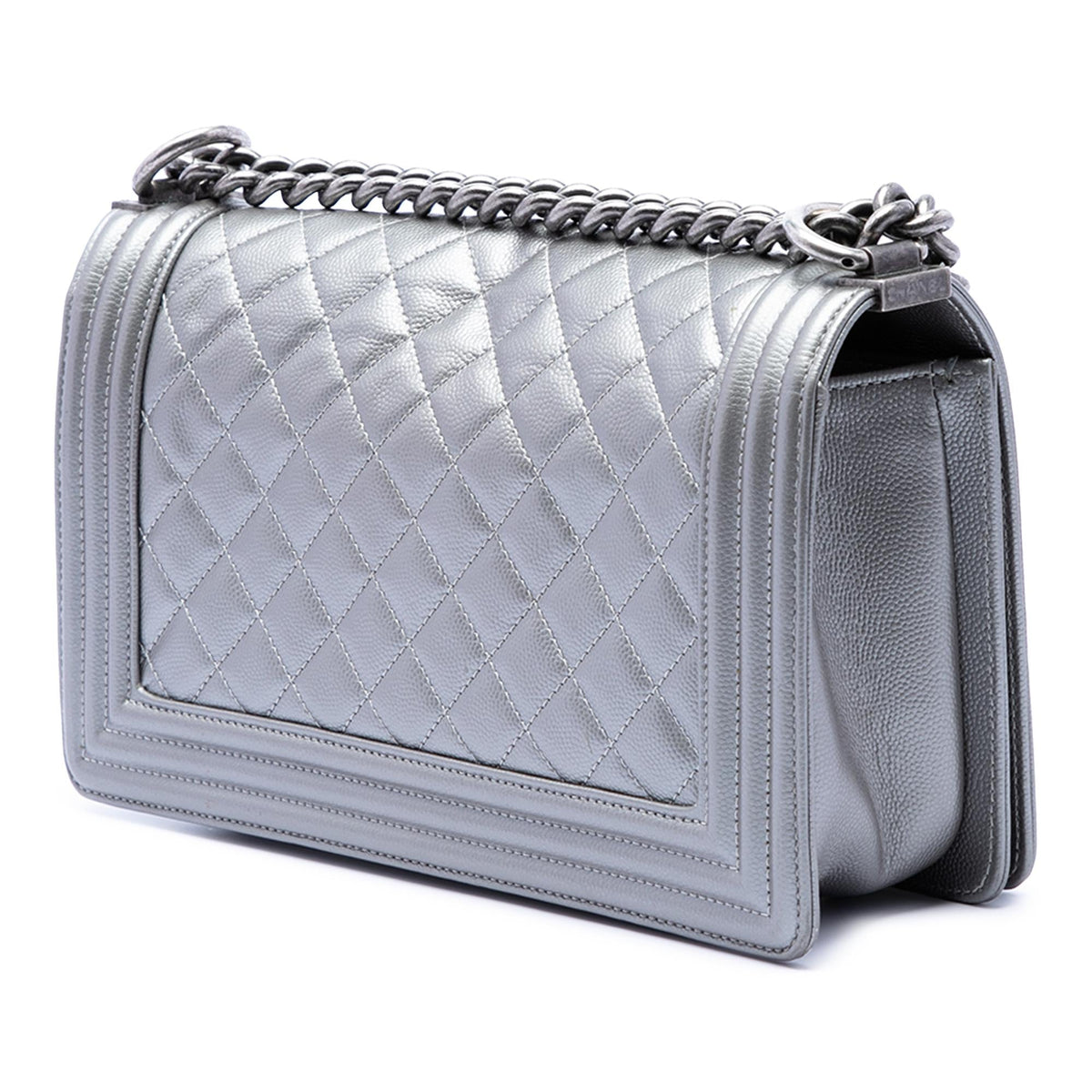 Chanel Old Medium Quilted Metallic Caviar Boy Flap