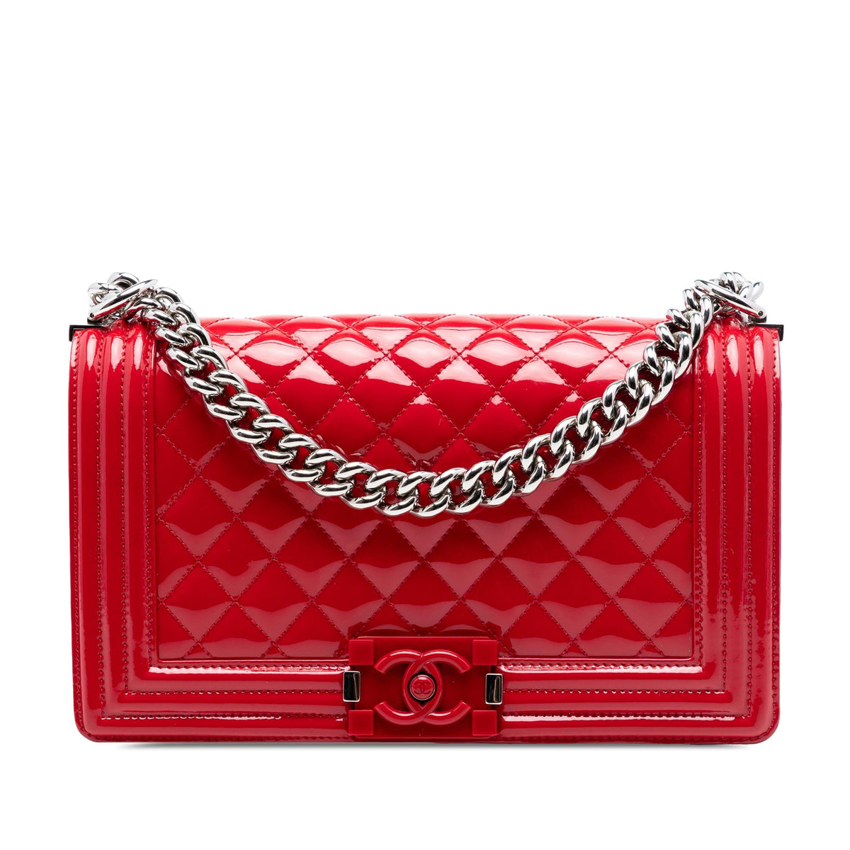 Chanel Old Medium Quilted Patent Acrylic Boy Flap