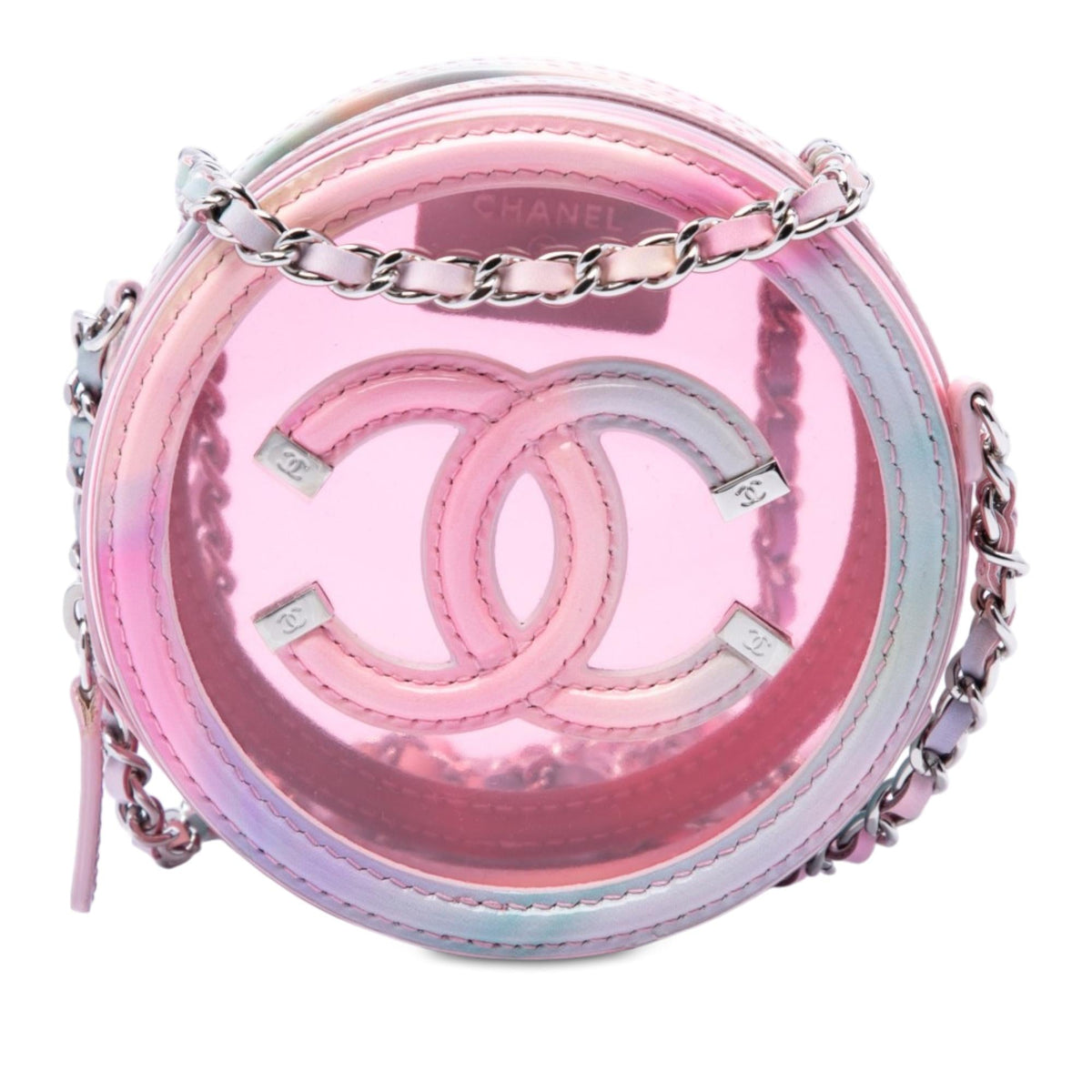 Chanel PVC and Lambskin CC Filigree Round Clutch with Chain