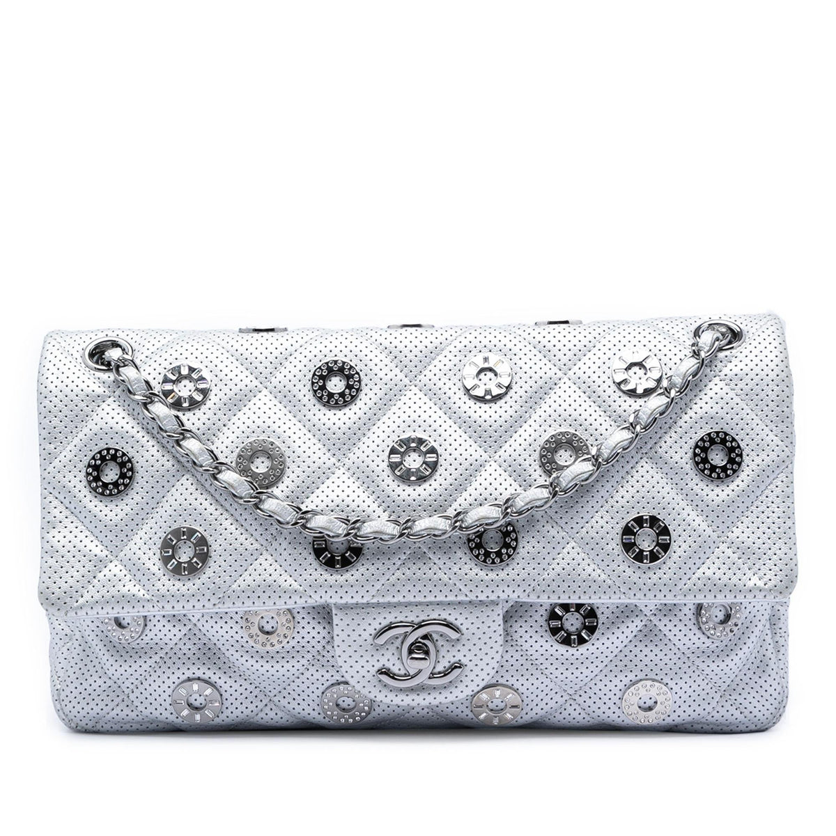 Chanel Paris Dubai Medium Perforated Metallic Lambskin Medals Flap