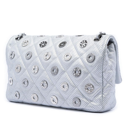 Chanel Paris Dubai Medium Perforated Metallic Lambskin Medals Flap