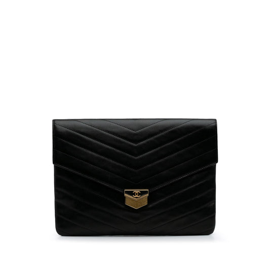 Chanel Paris Hamburg Chevron Lambskin Clutch