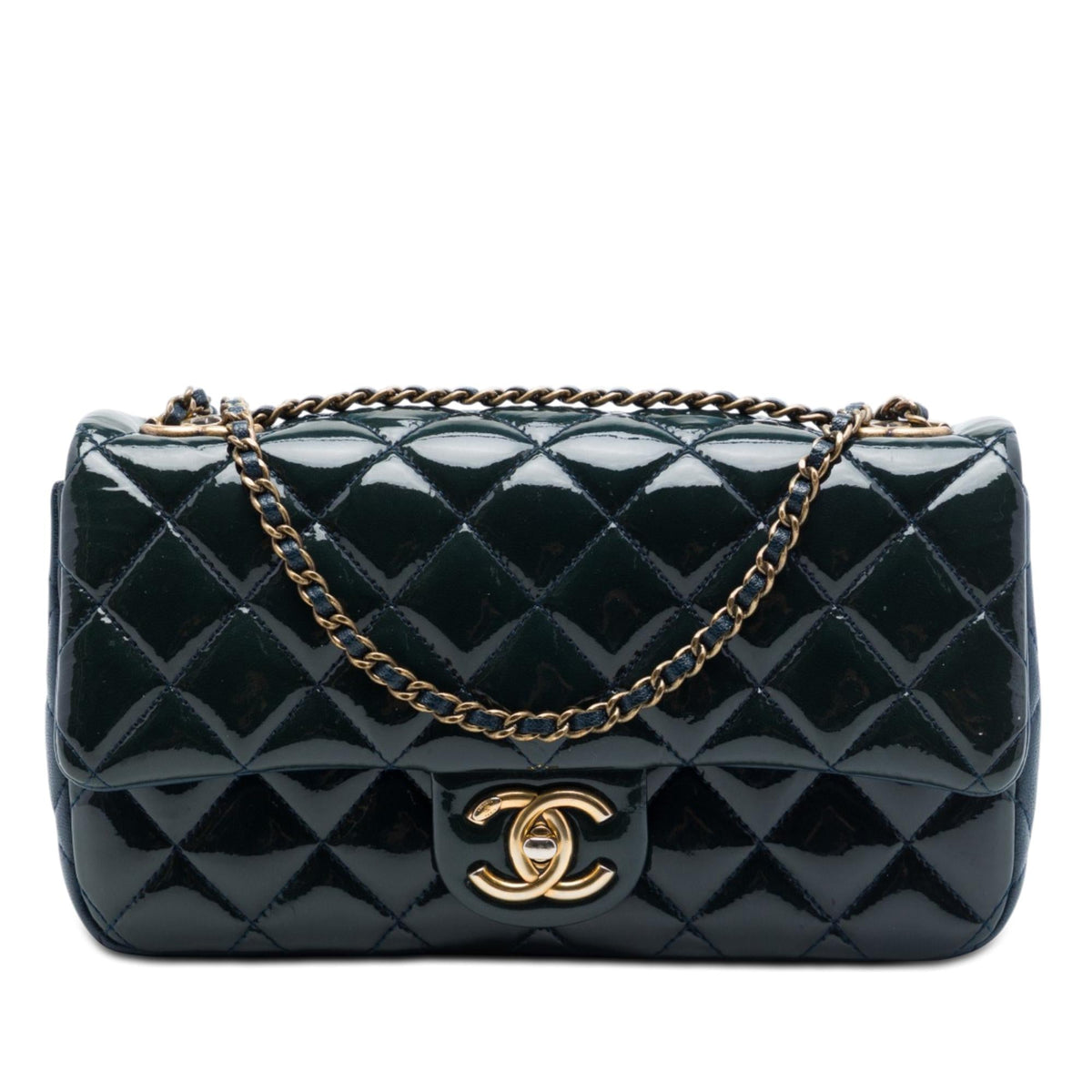 Chanel Paris Salzburg Medium Patent and Goatskin CC Eyelet Flap