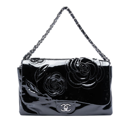 Chanel Patent Camellia Flap Bag