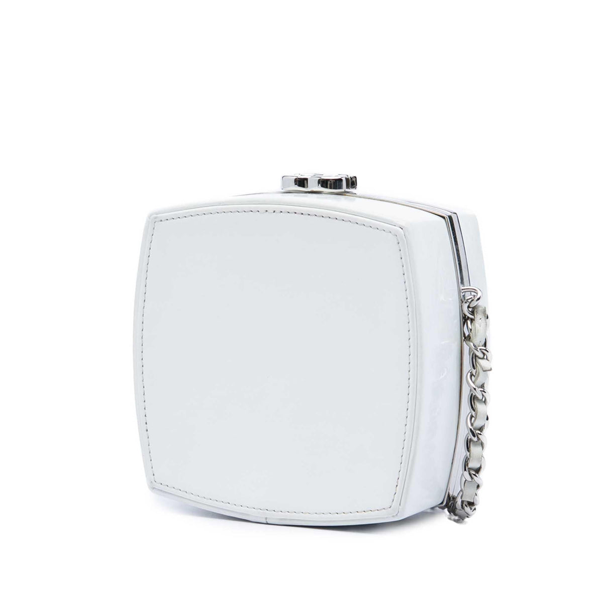 Chanel Patent Goatskin Make Up Box Clutch With Chain