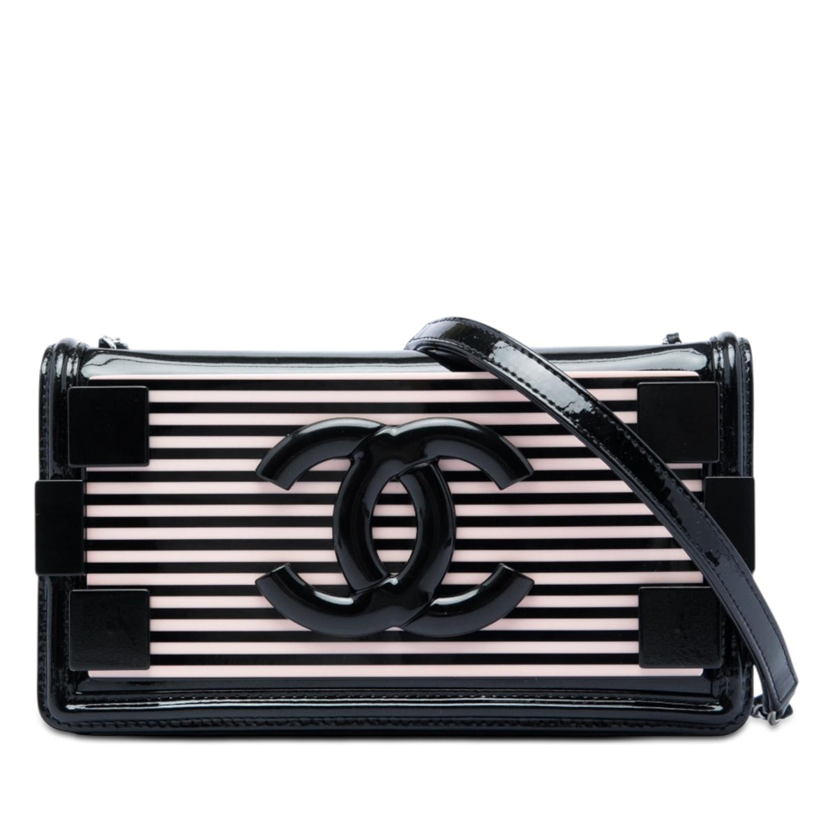 Chanel Patent and Acrylic Striped Boy Brick Horizontal Flap