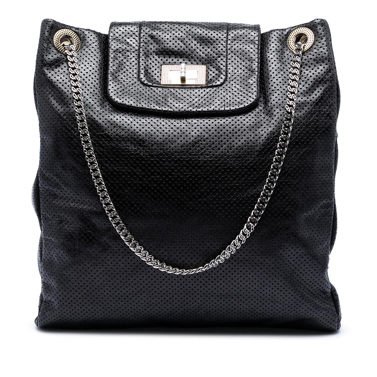 Chanel Perforated Crackled Metallic Calfskin Drill Tote