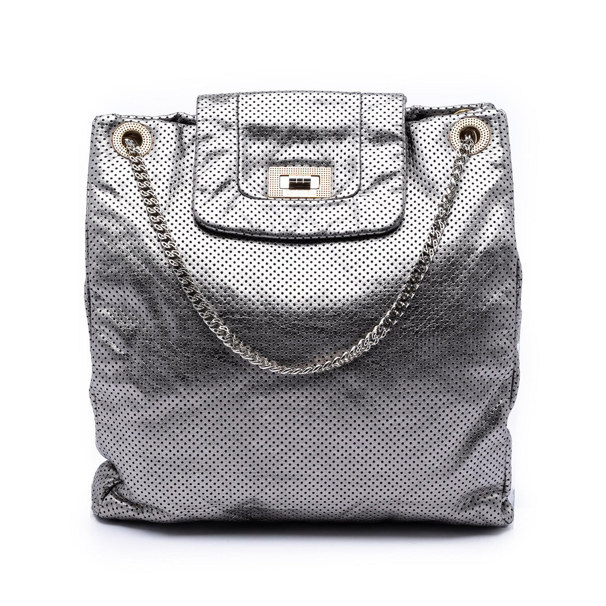 Chanel Perforated Crackled Metallic Calfskin Drill Tote