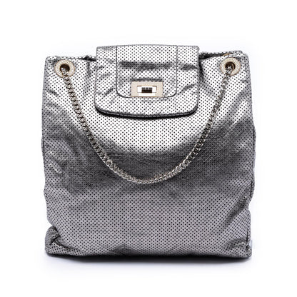 Chanel Perforated Crackled Metallic Calfskin Drill Tote