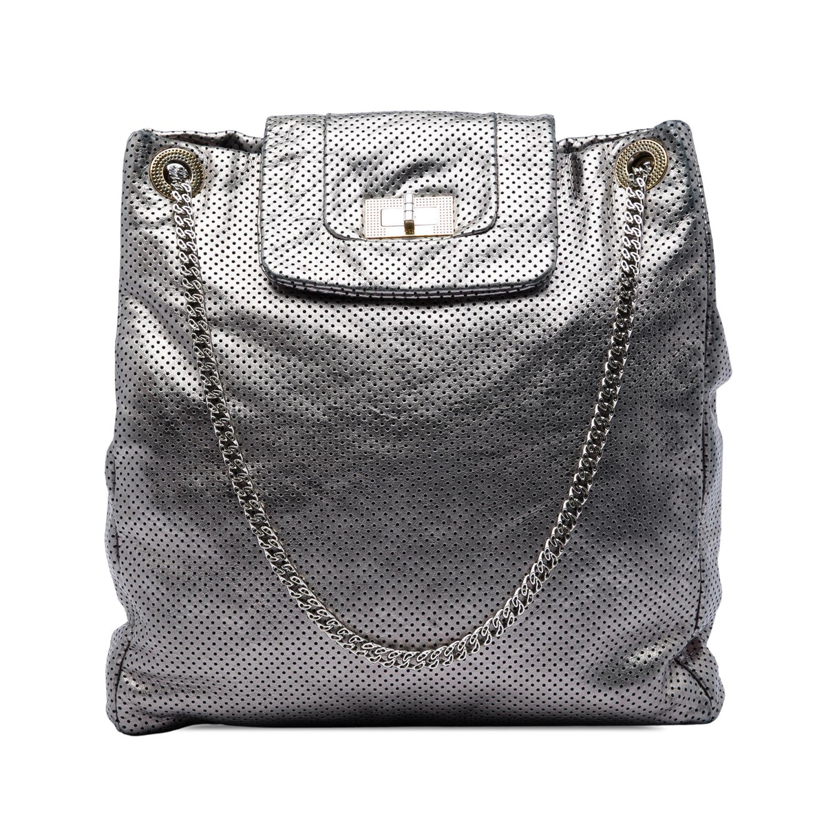 Chanel Perforated Crackled Metallic Calfskin Drill Tote
