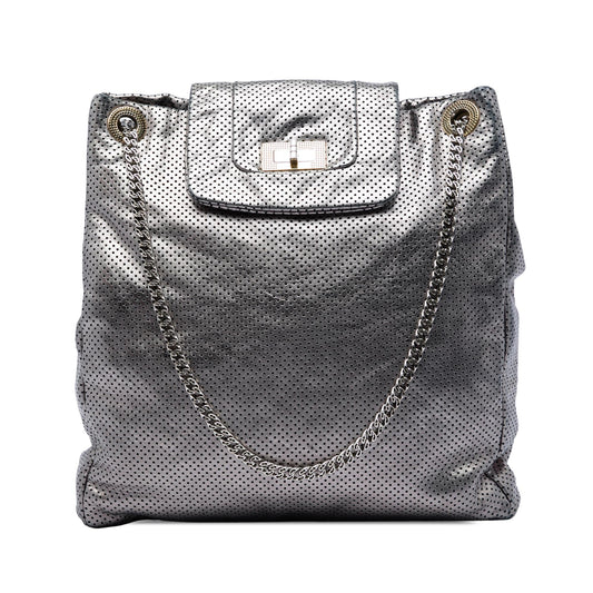 Chanel Perforated Crackled Metallic Calfskin Drill Tote